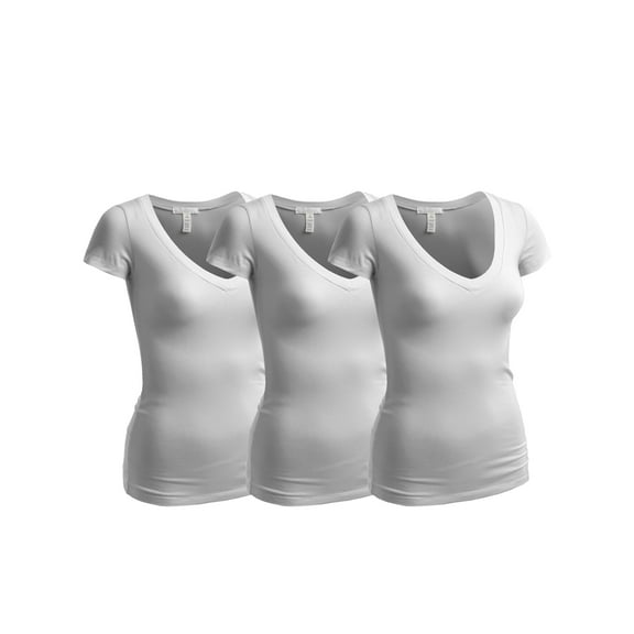 Essential Basic Women's Short Sleeve T Shirt V Neck Tee Value Set (3Pk, 3 White, XXX-Large)