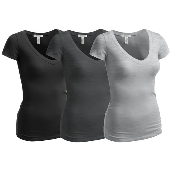 Essential Basic Women's Short Sleeve T Shirt V Neck Tee Value Set (3Pk, Black, Heather Charcoal, Heather Gray, XX-Large)