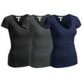 thumbnail image 1 of Essential Basic Women's Short Sleeve T Shirt V Neck Tee Value Set (3Pk, Black, Heather Charcoal, Navy, XXX-Large), 1 of 5