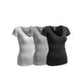 thumbnail image 1 of Emmalise Women's Short Sleeve T Shirt V Neck Tee Value Set (3Pk, Black, Heather Grey, White, X-Large), 1 of 5