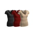 thumbnail image 1 of Essential Basic Women's Short Sleeve T Shirt V Neck Tee Value Set (3Pk, Black, Khaki, Red, Large), 1 of 5