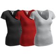 thumbnail image 1 of Essential Basic Women's Short Sleeve T Shirt V Neck Tee Value Set (3Pk, Black, Red, Heather Gray, Small), 1 of 5