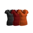 thumbnail image 1 of Essential Basic Women's Short Sleeve T Shirt V Neck Tee Value Set (3Pk, Fuschia, Purple, Black, XX-Large), 1 of 6