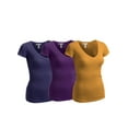thumbnail image 1 of Essential Basic Women's Short Sleeve T Shirt V Neck Tee Value Set (3Pk, Mustard, Purple, Navy, Large), 1 of 5