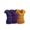 thumbnail image 1 of Essential Basic Women's Short Sleeve T Shirt V Neck Tee Value Set (3Pk, Mustard, Purple, Navy, Medium), 1 of 5