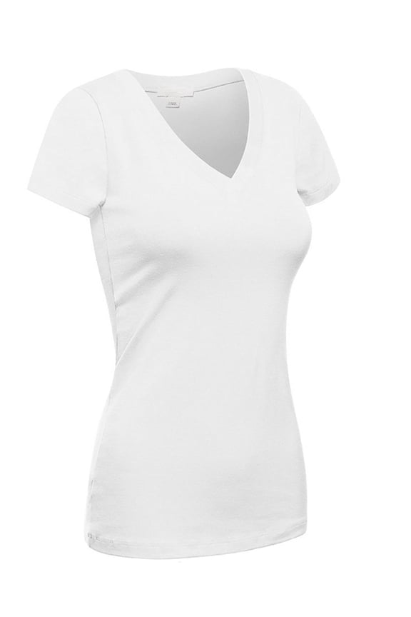 Women's Short Sleeve T Shirt V Neck Tee (White, Medium)