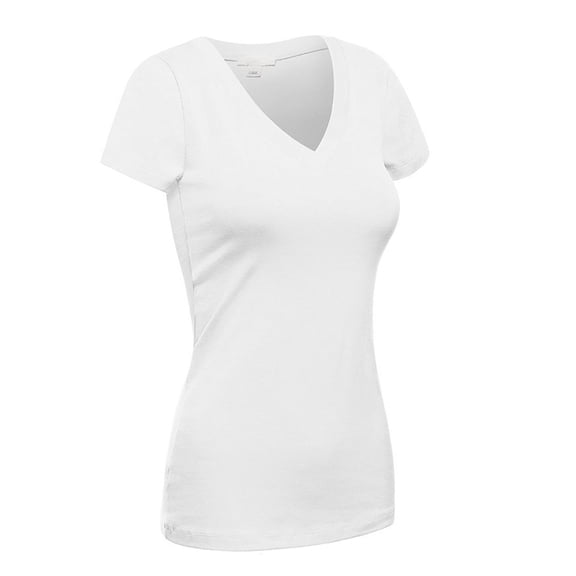 Essential Basic Women's Short Sleeve T Shirt V Neck Tee (White, Small)