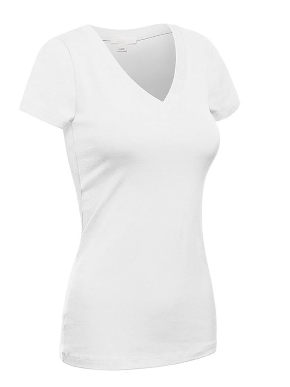 Women's Short Sleeve T Shirt V Neck Tee (White, Small)