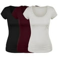 thumbnail image 1 of Emmalise Women's Short Sleeve Tshirt Scoop Neck Tee Value Set (3Pk, Blk, Burgundy, Oat, Large), 1 of 6