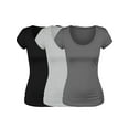 thumbnail image 1 of Emmalise Women's Short Sleeve Tshirt Scoop Neck Tee Value Set (3Pk, Blk, Charcoal, HthGray, Large), 1 of 6