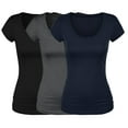 thumbnail image 1 of Emmalise Women's Short Sleeve Tshirt Scoop Neck Tee Value Set (3Pk, Blk, HthCharcoal, Navy, Small), 1 of 6