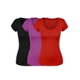 thumbnail image 1 of Emmalise Women's Short Sleeve Tshirt Scoop Neck Tee Value Set (3Pk, Blk, Magenta, Red, Small), 1 of 5