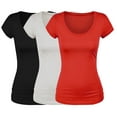 thumbnail image 1 of Emmalise Women's Short Sleeve Tshirt Scoop Neck Tee Value Set (3Pk, Blk, Oat, Red, Small), 1 of 7