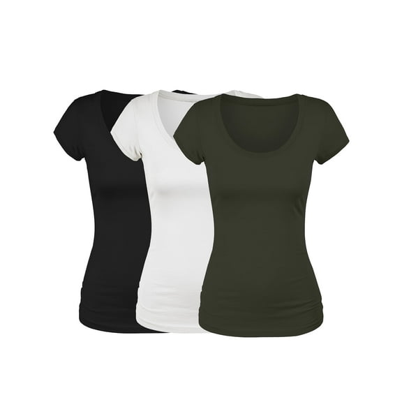Emmalise Women's Short Sleeve Tshirt Scoop Neck Tee Value Set (3Pk, Blk, Olive, White XXX-Large)