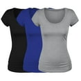thumbnail image 1 of Emmalise Women's Short Sleeve Tshirt Scoop Neck Tee Value Set (3Pk, Blk, Royal, HthGray, Medium), 1 of 6
