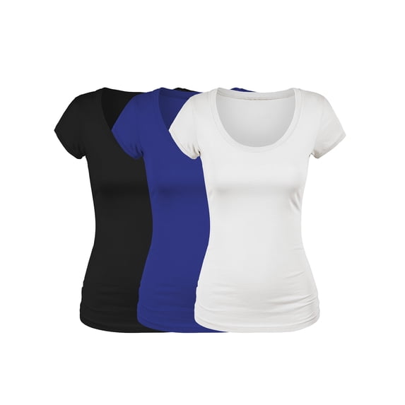 Emmalise Women's Short Sleeve Tshirt Scoop Neck Tee Value Set (3Pk, Blk, Royal, White, XX-Large)
