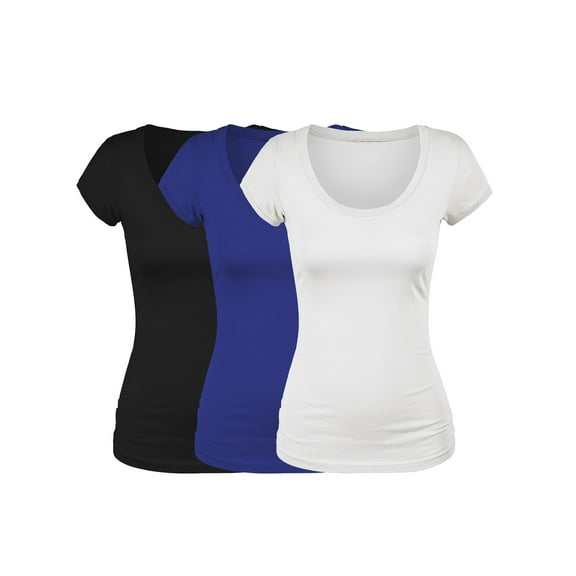 Emmalise Women's Short Sleeve Tshirt Scoop Neck Tee Value Set (3Pk, Blk, Royal, White, XXX-Large)