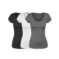 thumbnail image 1 of Emmalise Women's Short Sleeve Tshirt Scoop Neck Tee Value Set (3Pk, Blk, White, Charcoal, Small), 1 of 6