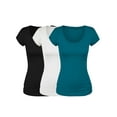thumbnail image 1 of Emmalise Women's Short Sleeve Tshirt Scoop Neck Tee Value Set (3Pk, Blk, White, DpJungle, Small), 1 of 6