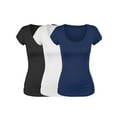 thumbnail image 1 of Emmalise Women's Short Sleeve Tshirt Scoop Neck Tee Value Set (3Pk, Blk, White, Navy, Large), 1 of 1