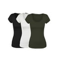 thumbnail image 1 of Emmalise Women's Short Sleeve Tshirt Scoop Neck Tee Value Set (3Pk, Blk, White, Olive, XX-Large), 1 of 6