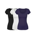 thumbnail image 1 of Emmalise Women's Short Sleeve Tshirt Scoop Neck Tee Value Set (3Pk, Blk, White, Purple, XX-Large), 1 of 6