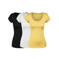 thumbnail image 1 of Emmalise Women's Short Sleeve Tshirt Scoop Neck Tee Value Set (3Pk, Blk, Wht, Yolk Yellow, Large), 1 of 4