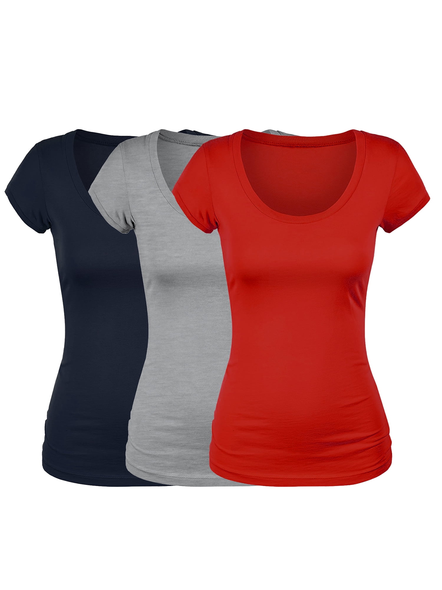 Emmalise Women's Short Sleeve Tshirt Scoop Neck Tee Value Set (3Pk