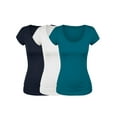 thumbnail image 1 of Emmalise Women's Short Sleeve Tshirt Scoop Neck Tee Value Set (3Pk, Navy, Wht, Deep Jungle, Medium), 1 of 4