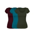 thumbnail image 1 of Emmalise Women's Short Sleeve Tshirt Scoop Neck Tee Value Set (3Pk, Olive, Burgundy, Deep Jungle, Small), 1 of 5