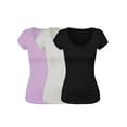 thumbnail image 1 of Emmalise Women's Short Sleeve Tshirt Scoop Neck Tee Value Set (3Pk, Orchid, Oat, Blk, Small), 1 of 5