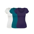 thumbnail image 1 of Emmalise Women's Short Sleeve Tshirt Scoop Neck Tee Value Set (3Pk, Wht, Deep Jungle, Purple, Medium), 1 of 5