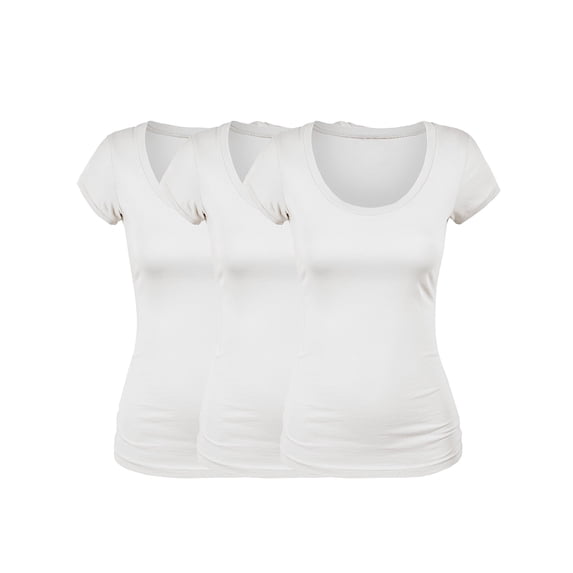 Emmalise Women's Short Sleeve Tshirt Scoop Neck Tee Value Set (3Pk, Wht, Wht, Wht, Large)