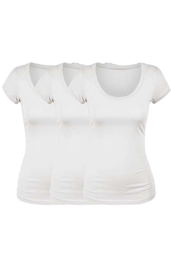 Women's Short Sleeve Tshirt Scoop Neck Tee Value Set (3Pk, Wht, Wht, Wht, Large)