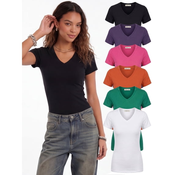 Emmalise Women’s Short Sleeve V-Neck Fitted Top Electric Brights Assortment-S