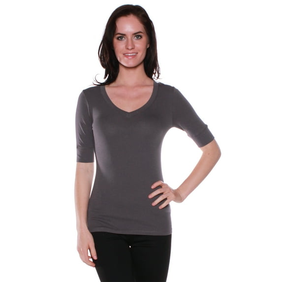 Emmalise Women's Slim Athletic Fit Neck Tshirt Half Sleeves Top (Charcoal,3XL)
