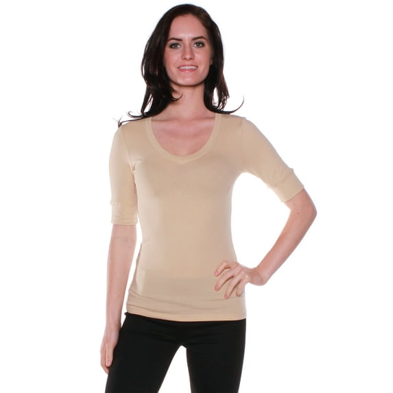 Emmalise Women's Slim Athletic Fit Neck Tshirt Half Sleeves Top (Khaki, 2XL)