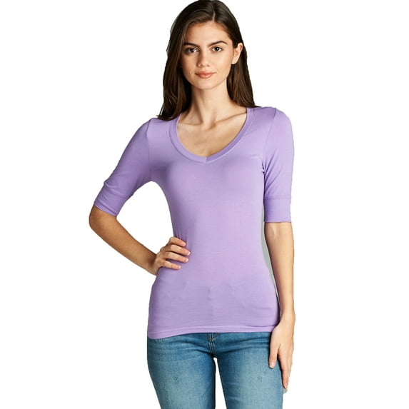 Emmalise Women's Slim Athletic Fit Neck Tshirt Half Sleeves Top (Lavender,3XL)