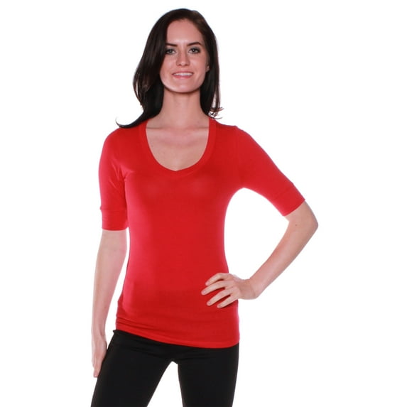 Emmalise Women's Slim Athletic Fit Neck Tshirt Half Sleeves Top (Red, Large)