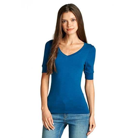 Emmalise Women's Slim Athletic Fit Neck Tshirt Half Sleeves Top (Turquoise, 1XL)