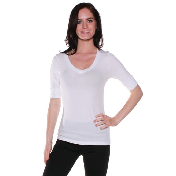 Emmalise Women's Slim Athletic Fit Neck Tshirt Half Sleeves Top (White, Medium)
