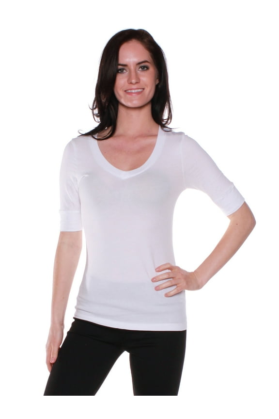 Women's Slim Athletic Fit Neck Tshirt Half Sleeves Top (White, Medium)