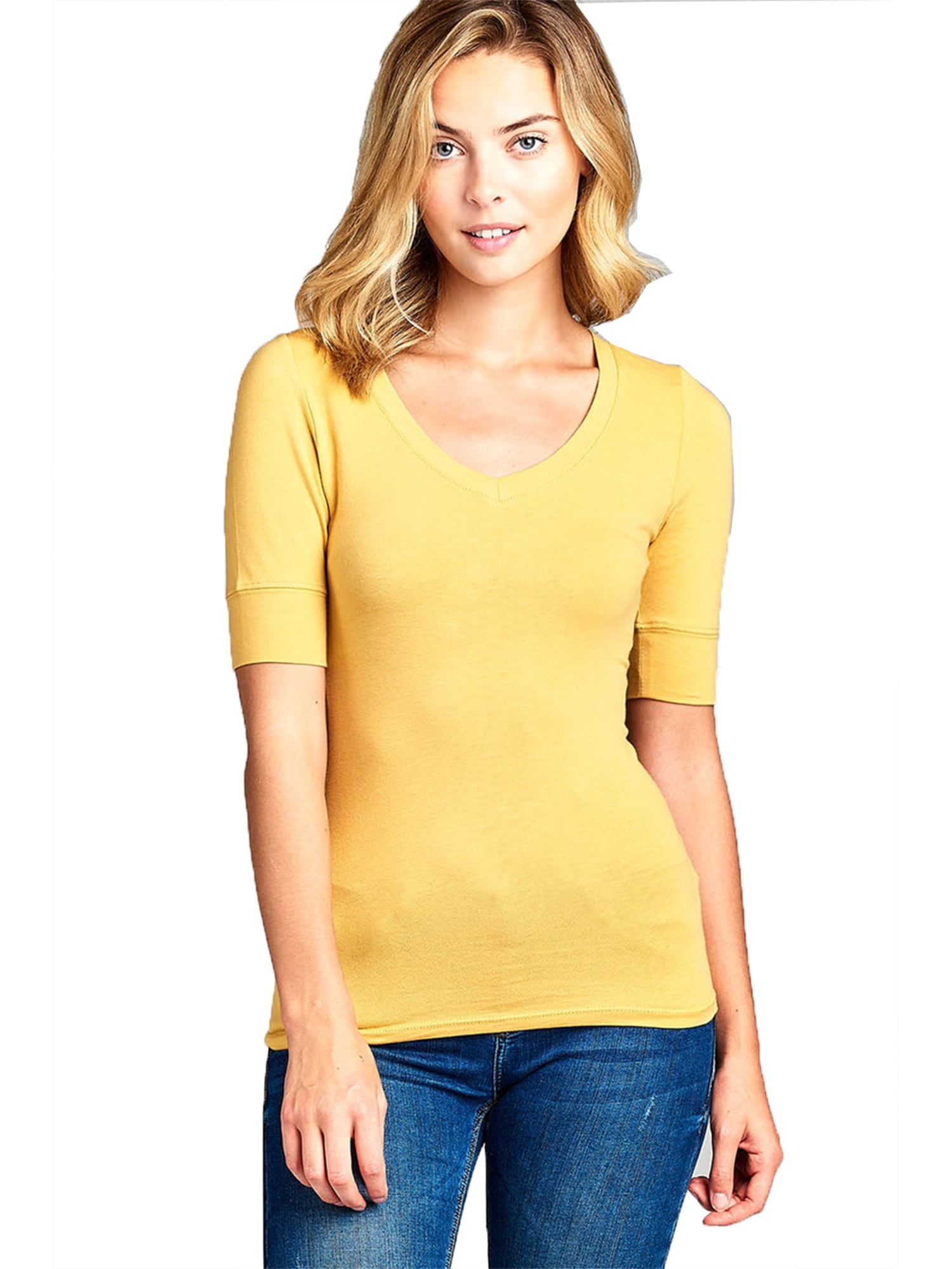 Emmalise Women's Slim Athletic Fit Neck Tshirt Half Sleeves Top (Yolk ...