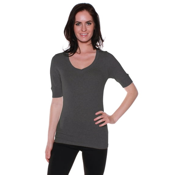 Emmalise Women's Slim Athletic Fit Vneck Tshirt Half Sleeves Top Jr Size (H Charcoal, Medium)