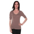 thumbnail image 1 of Emmalise Women's Slim Athletic Fit Vneck Tshirt Half Sleeves Top Jr Size (Mocha, Small), 1 of 3