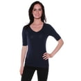 thumbnail image 1 of Emmalise Women's Slim Athletic Fit Vneck Tshirt Half Sleeves Top Jr Size (Navy, Medium), 1 of 6