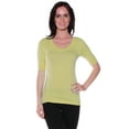 thumbnail image 1 of Emmalise Women's Slim Athletic Fit Vneck Tshirt Half Sleeves Top Jr Size (Wax Yellow, Medium), 1 of 3