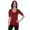 thumbnail image 1 of Emmalise Women's Slim Athletic Fit Vneck Tshirt Half Sleeves Top Jr Size (Wine, Medium), 1 of 2