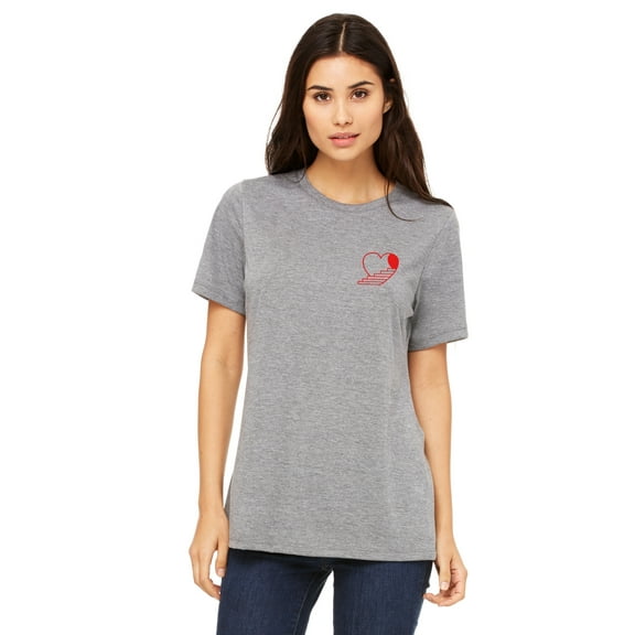 Emmalise Women's Stairway to the Heart Design Round Neck Short Sleeve Tru-Fit Tee Shirt, Heather Gray Red, XS