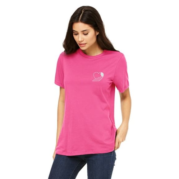 Emmalise Women's Stairway to the Heart Design Round Neck Short Sleeve Tru-Fit Tee Shirt, Hot Pink White, S